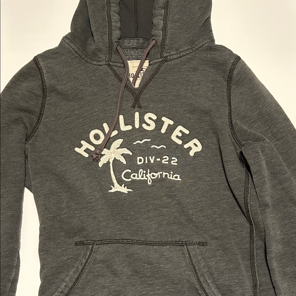 Hollister Charcoal Hoodie with White Logo
